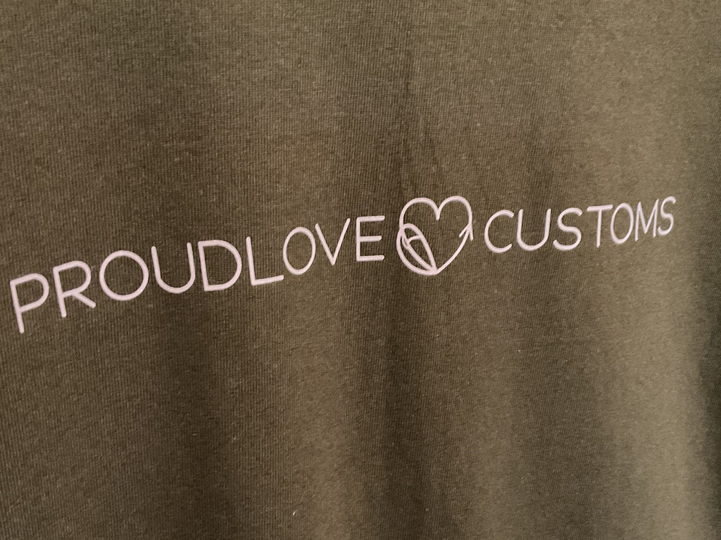 Proudlove Customs purple on brown tee