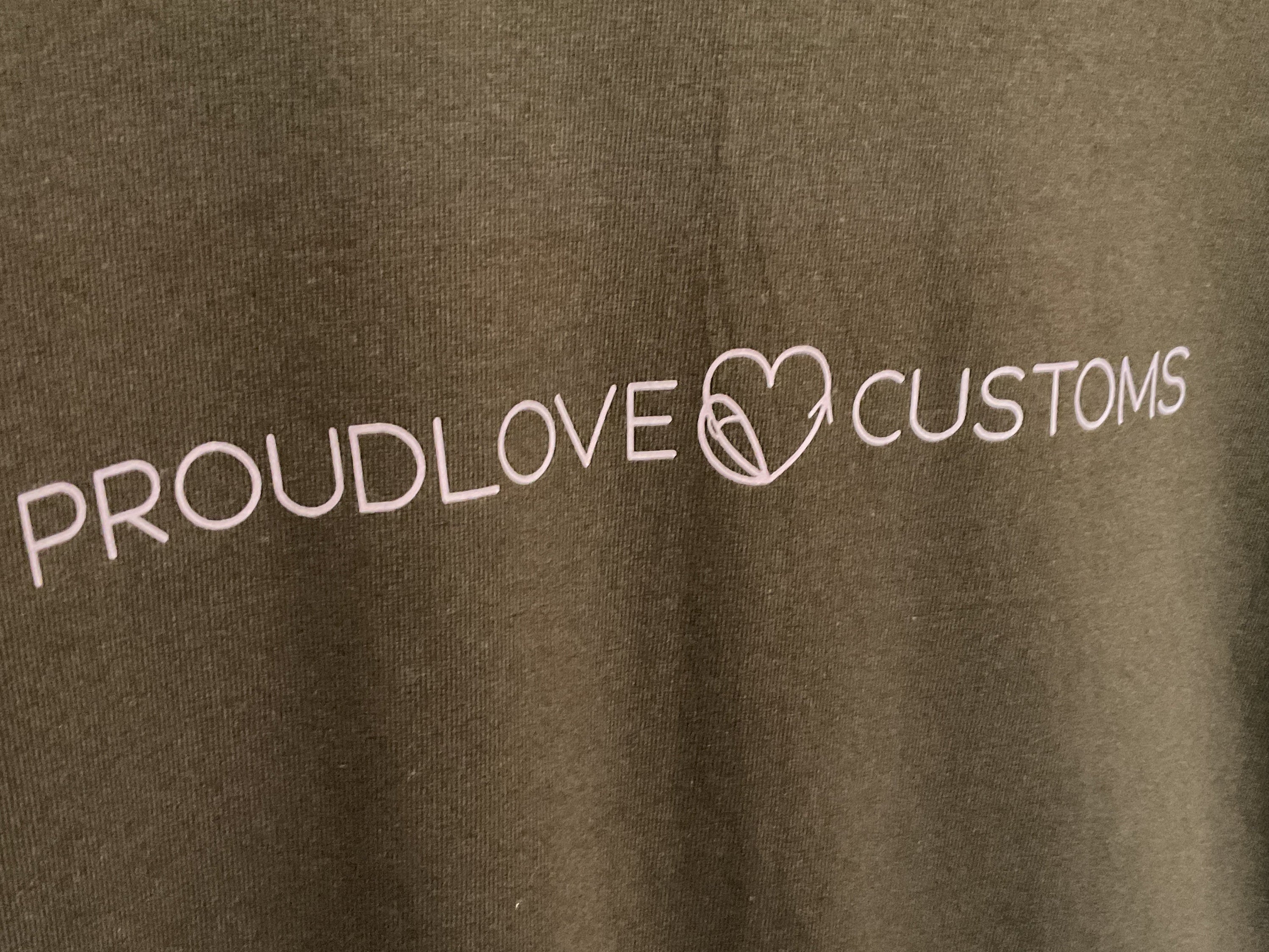 Proudlove Customs purple on brown tee